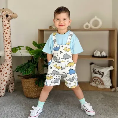 Yeni Sezon Mavi Tişört Salopet Takım