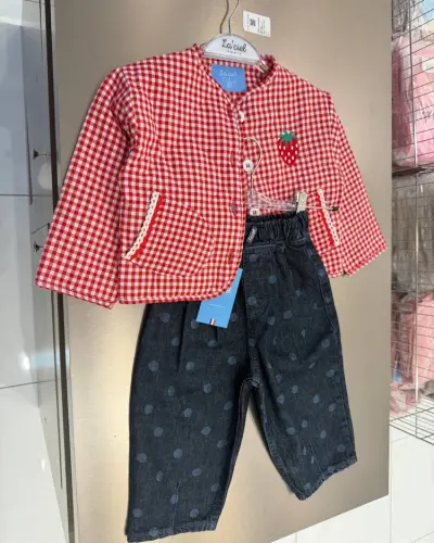 Puantiye Detaylı Balon Kot Pantolon