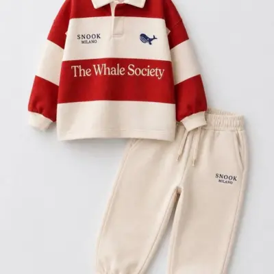 Kırmızı Çizgili Sweatshirt Alt Takım