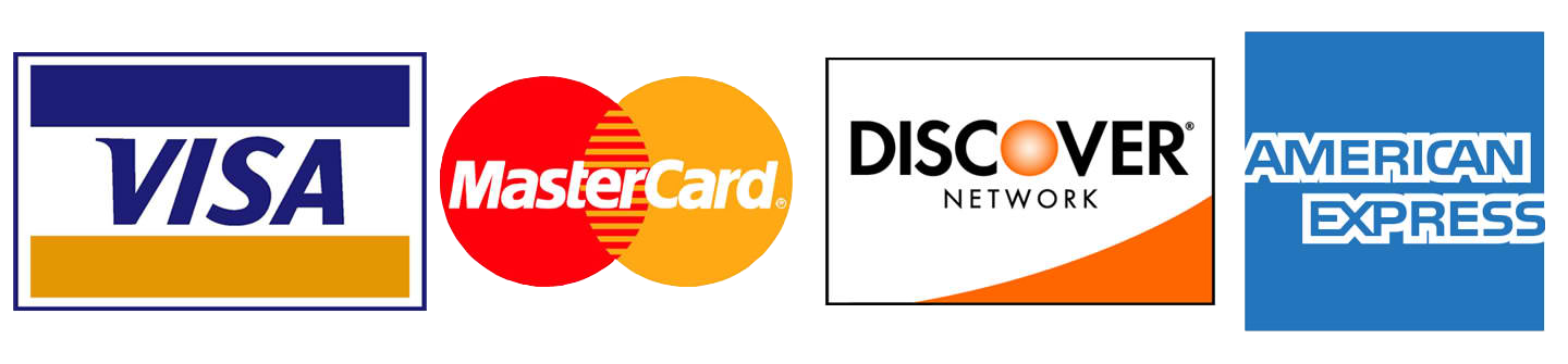 Visa, Mastercard, Discover ve American Express logoları — kartlı ödeme aktif değildir